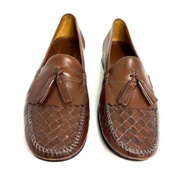 Cole Haan Men's Brown Woven Leather Tassel Loafers - Sz 11 - Picture 3 of 7